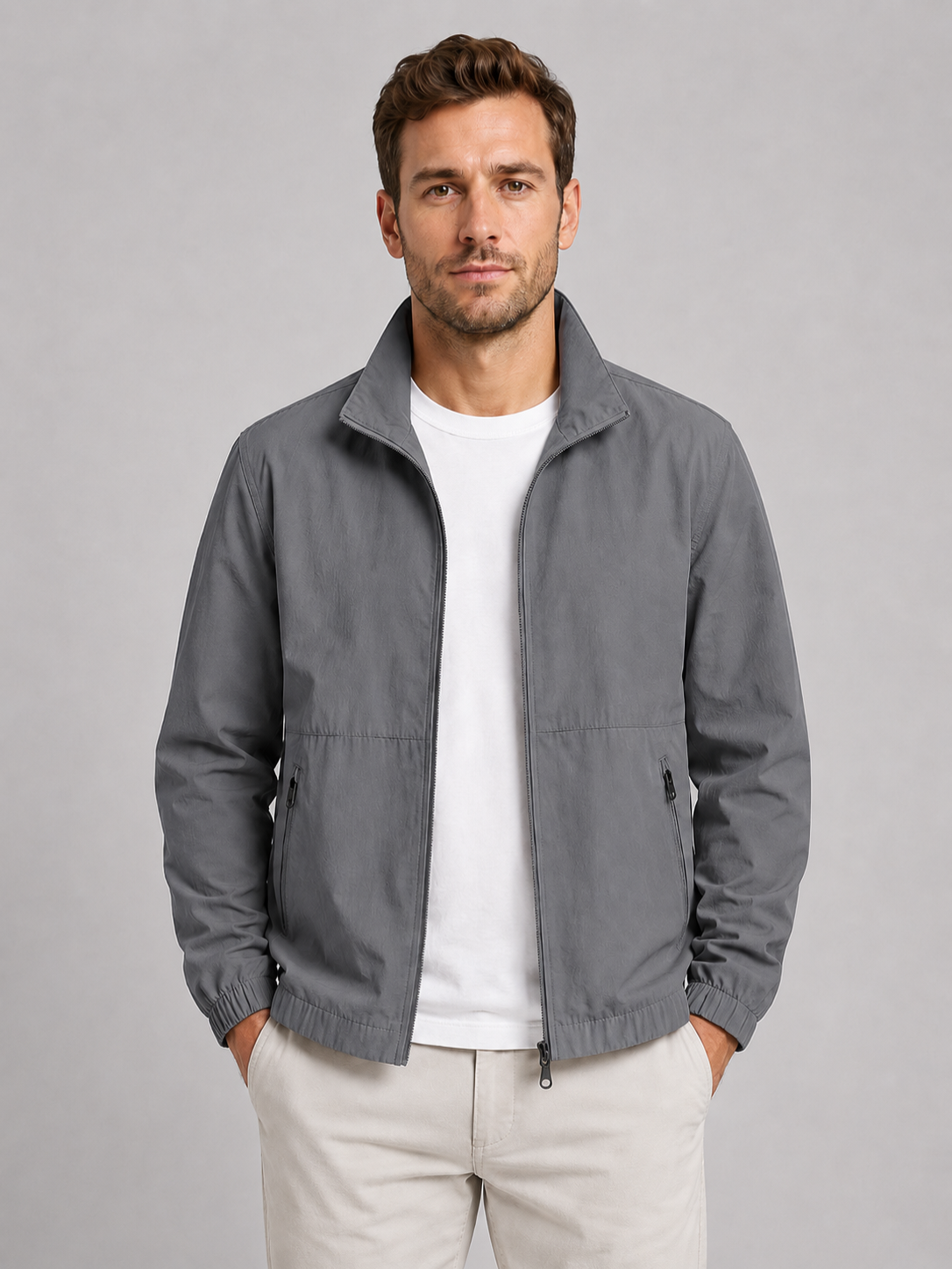 Men’s Zip Front Jacket with Stand Collar