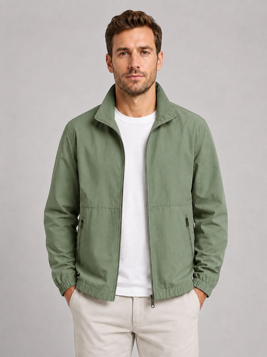 Men’s Zip Front Jacket with Stand Collar