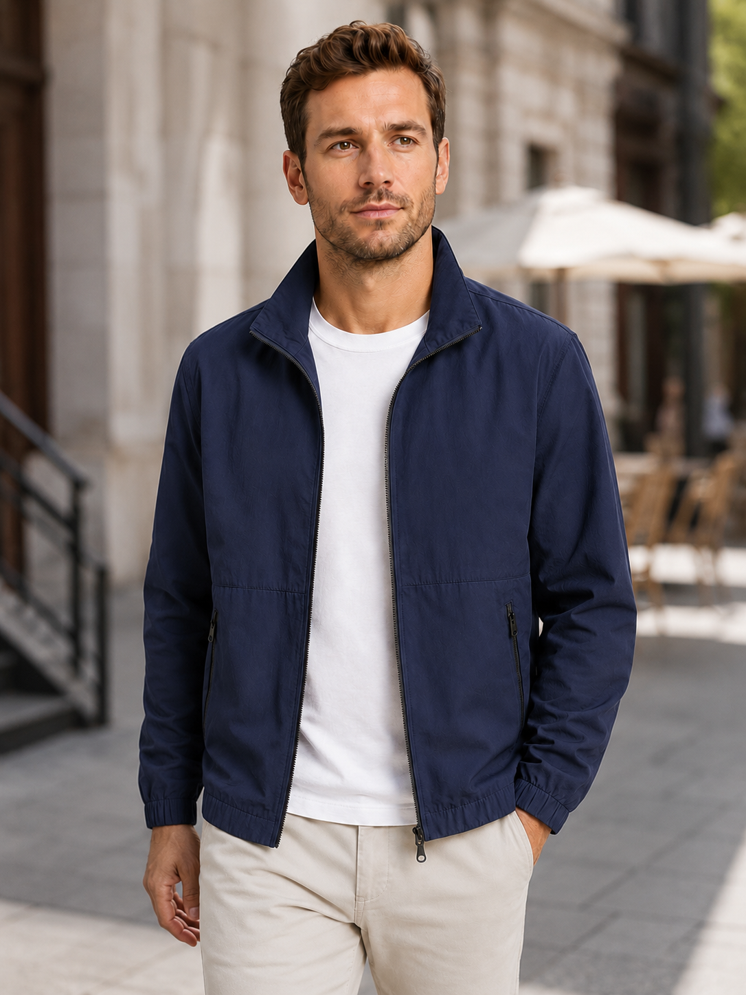Men’s Zip Front Jacket with Stand Collar