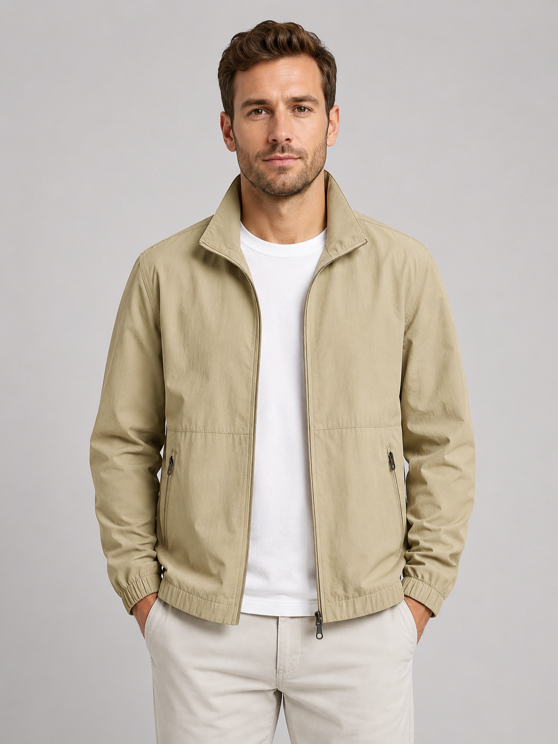 Men’s Zip Front Jacket with Stand Collar