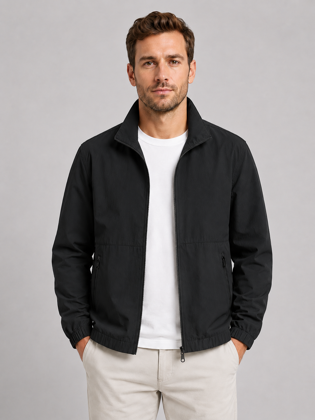 Men’s Zip Front Jacket with Stand Collar