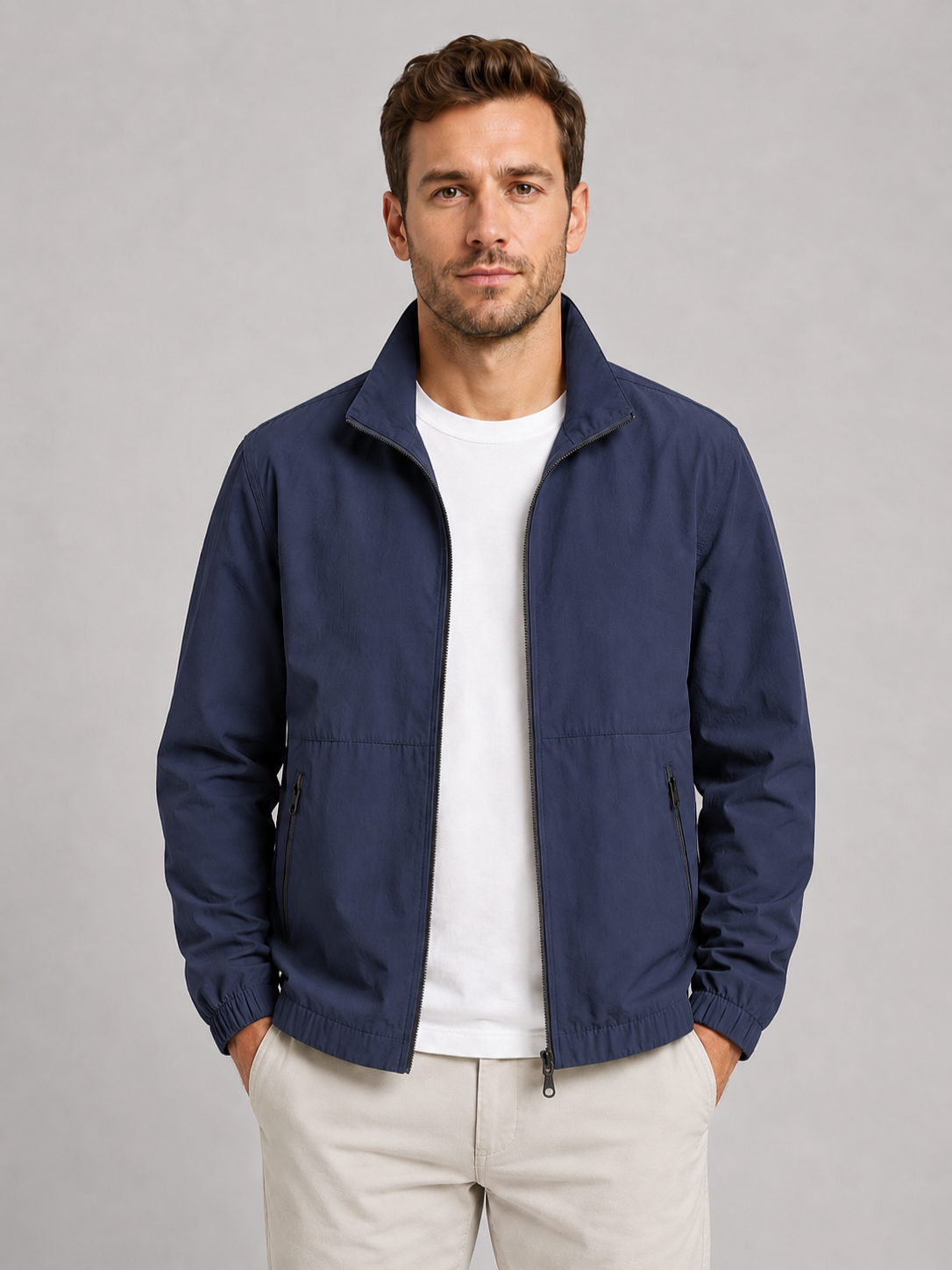 Men’s Zip Front Jacket with Stand Collar